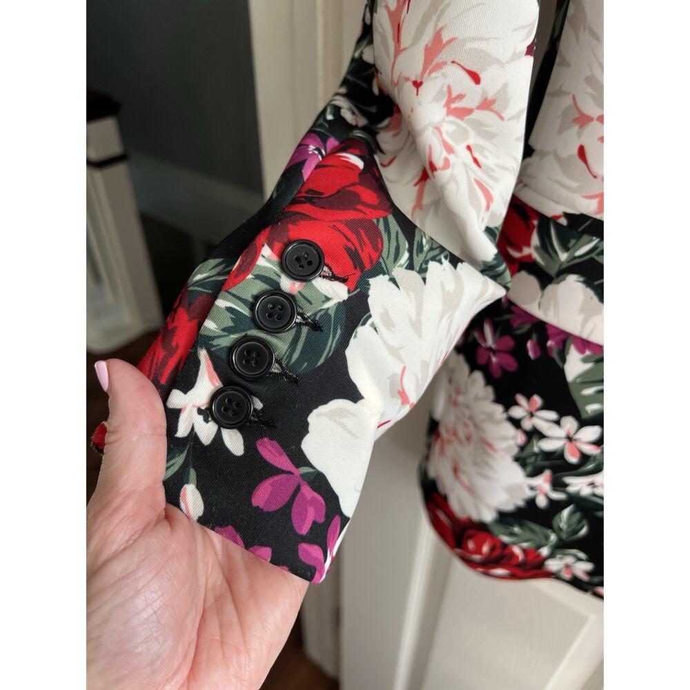 ALEXIA ADMOR Bold Floral Peonies Scuba Stretch Blazer Jacket - Picture 3 of 14